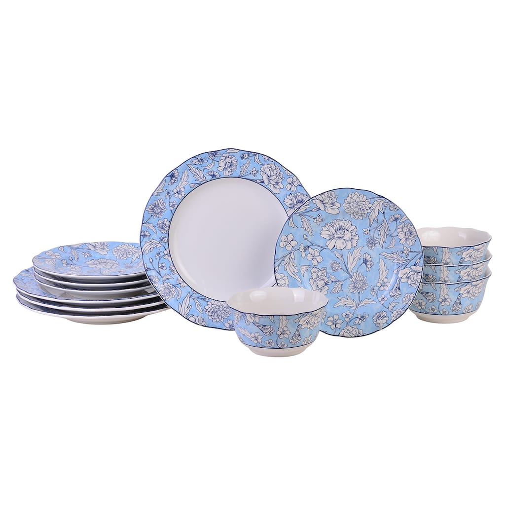 Cleremont 12-Piece Light Blue Porcelain Dinnerware Set