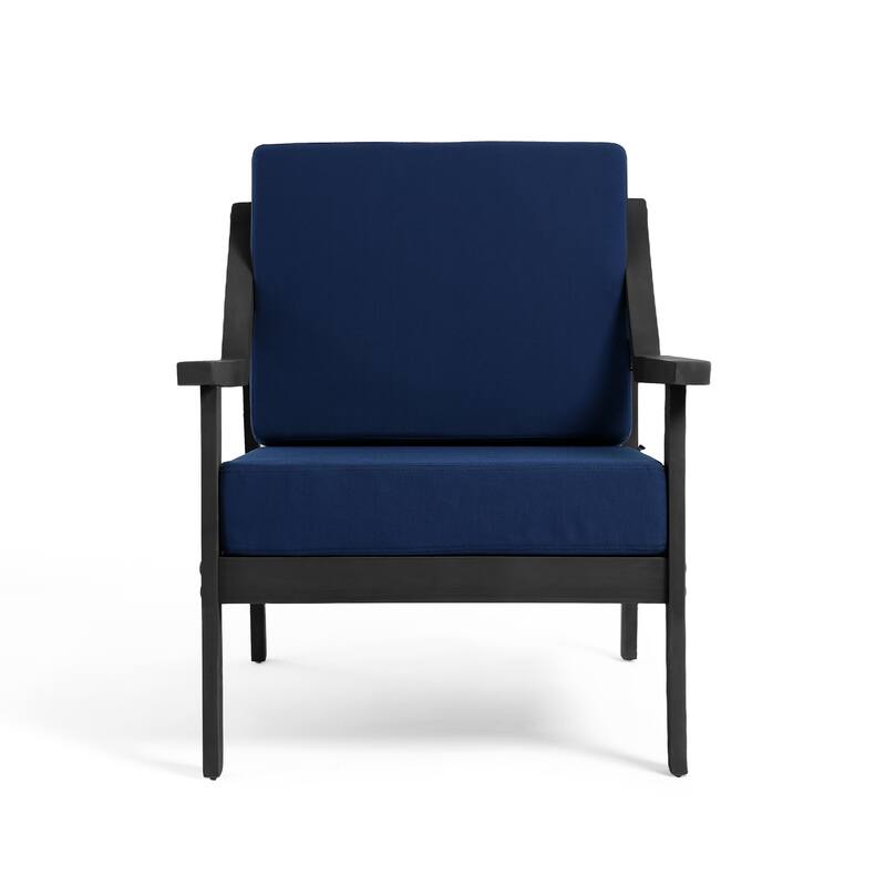 Outdoor Wood Cushioned Patio Set of 2 Accent Chair with Side Table