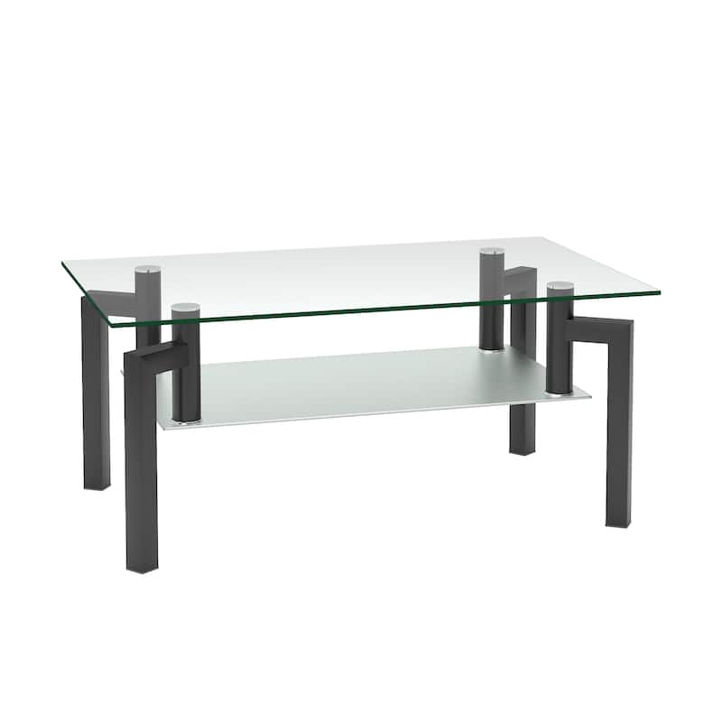 Rectangle Black Glass Coffee Table Clear Coffee Table Modern Side Center Tables for Living Room Living Room Furniture