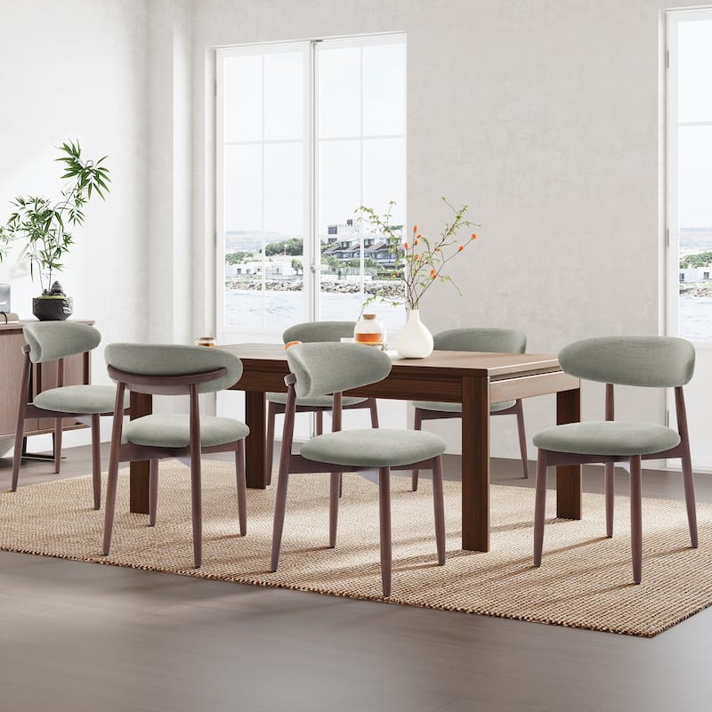 Modern Fabric Upholstered Kitchen Side Chairs, Farmhouse Dining Room Chair with Foot Pegs - set of 6 - Green