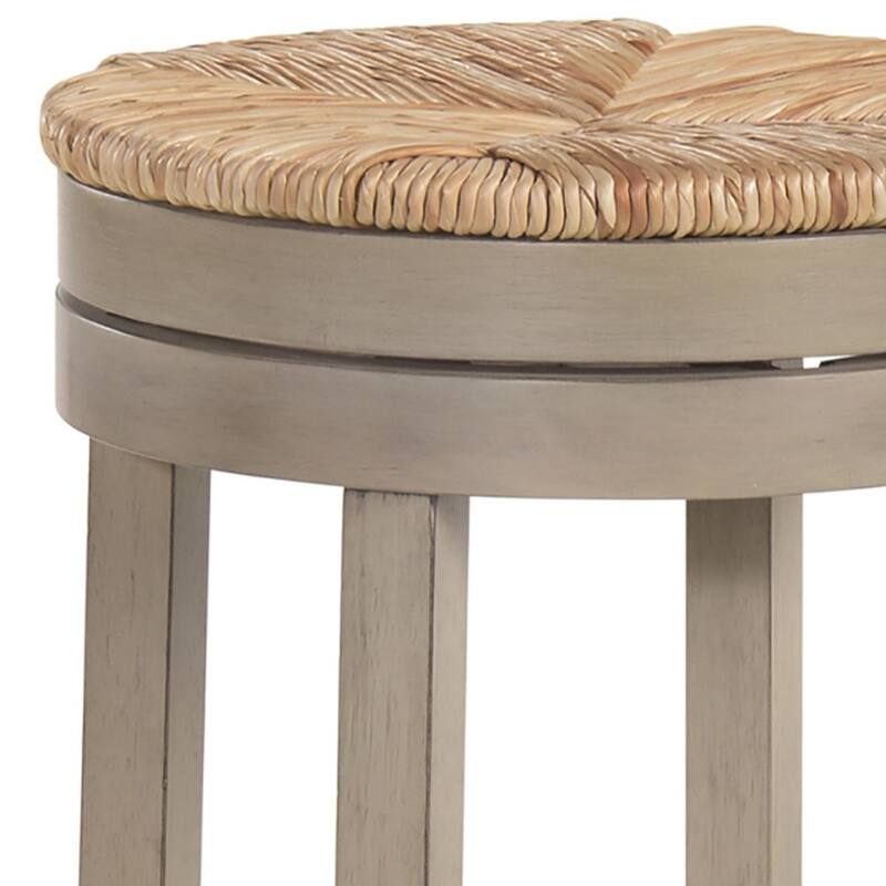 24" Natural And Antiqued White Solid Wood Swivel Backless Counter Height Bar Chair