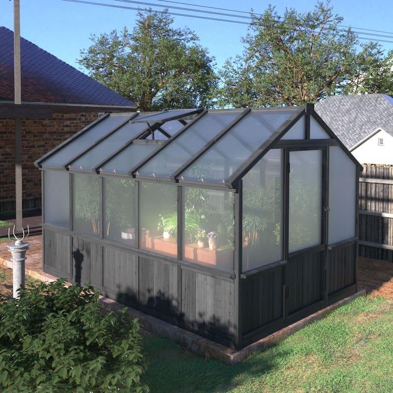 VEIKOUS Walk-in Wooden Greenhouse for Outside, Garden and Backyard, Black Greenhouse - 8'×10'