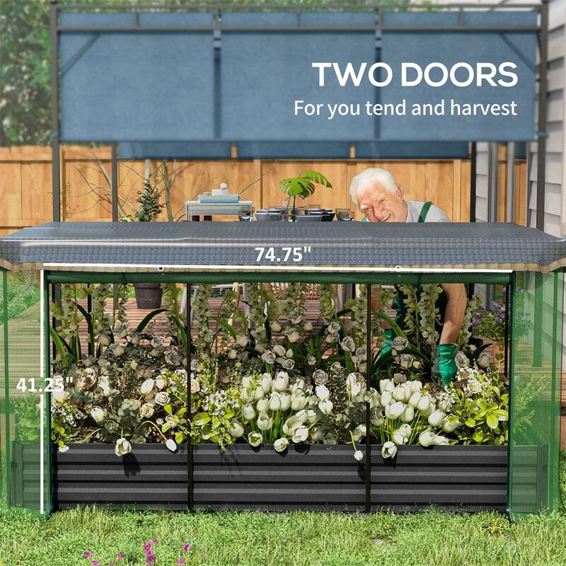Large Galvanized Steel Raised Garden Bed with Crop Cage Shade and Cloth Zippered Access
