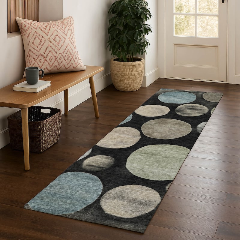 Premium Washable Super Soft Modern Bubbles Mayfield Rug - Black - 2'3" x 7'6"