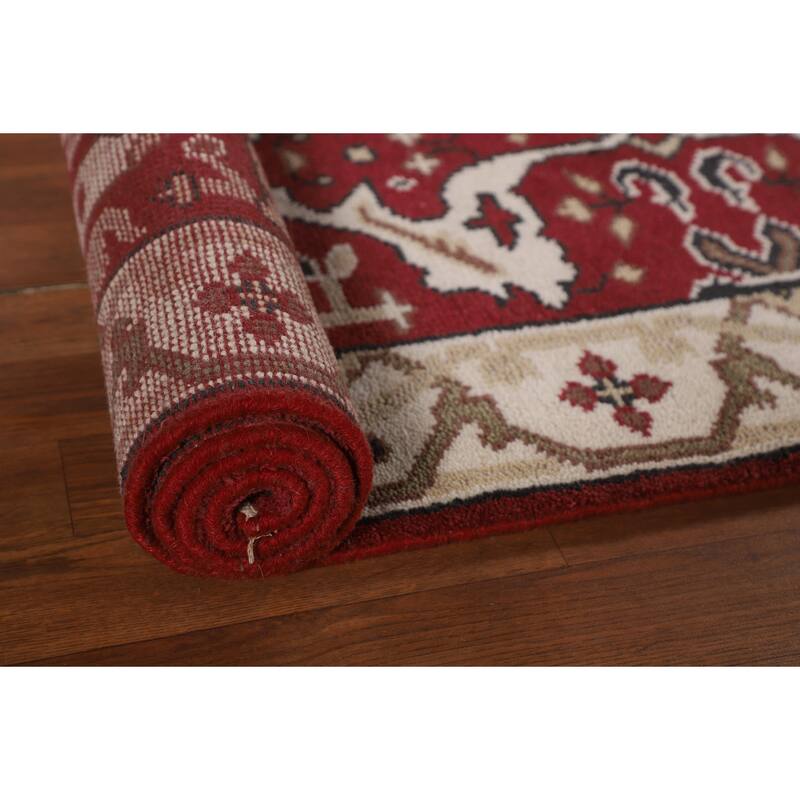 Red & Ivory Oushak Indian Runner Rug Hand-Knotted Wool Carpet - 2'9"x 7'10"