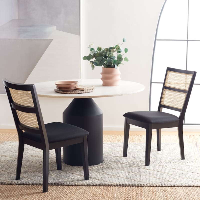 SAFAVIEH Eloisa Farmhouse Dining Chair (Set of 2) - 20 In. W x 23 In. D x 37 In. H - 20"Wx23"Dx37"H - Black Frame/Black Upholstery