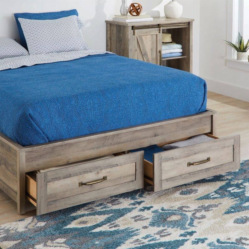 Rustic Farmhome Platform Under Bed Storage Drawers Queen Size