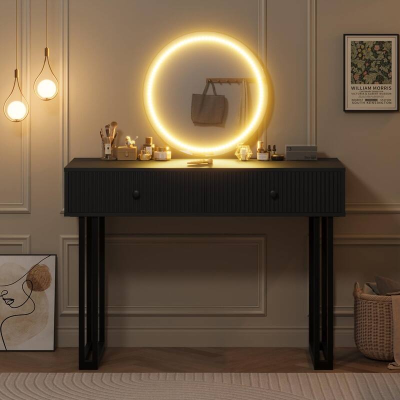 49.2" Vanity Desk with Mirror and Lights, Modern Makeup Table with 2 Drawers