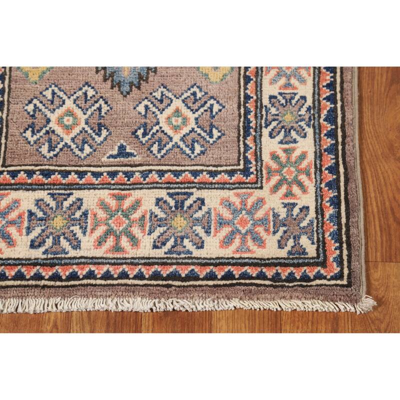 Hand Knotted Oriental 100% Wool Carpet Traditional Geometric Greys & Charcoal Kazak Area Rug - 3' 0'' X 2' 0''