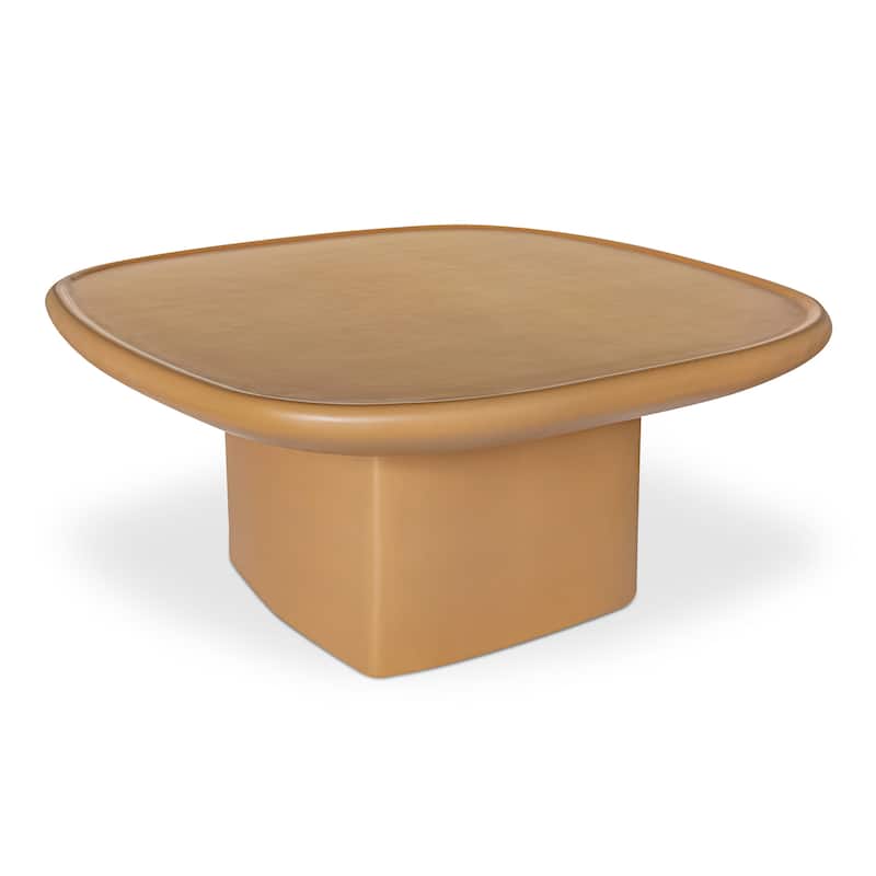 NADAAL STUDIOS Henric Outdoor Coffee Table, Pedestal Concrete with Rounded Edge, Deep Yellow