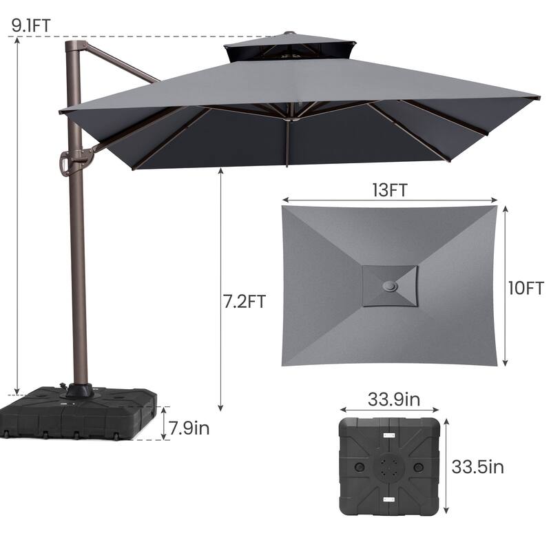 Crestlive Outdoor 13 x 10ft 360-degree Rotation Patio Cantilever Umbrella with Base