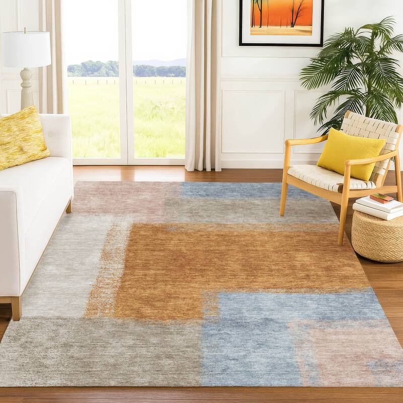 Machine Washable Indoor/ Outdoor Solid Contemporary Chantille Rug