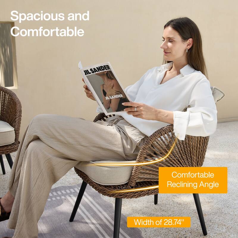 4-Person Outdoor Wicker Patio Conversation Seating Set with Coffee Table, Weather-Resistant Cushions