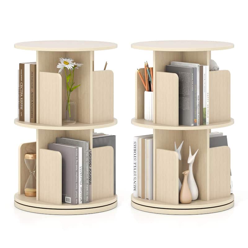 Costway 1/2 PCS 2-Tier Rotating Bookshelf 360° Display Rack with - See Details - Natural-2 PCS