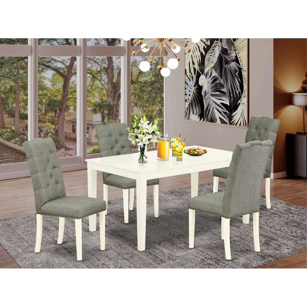HomeStock 5-Pc Linen White Finish Solid Wood Top-Rectangular Dining Room Set-Seats 4