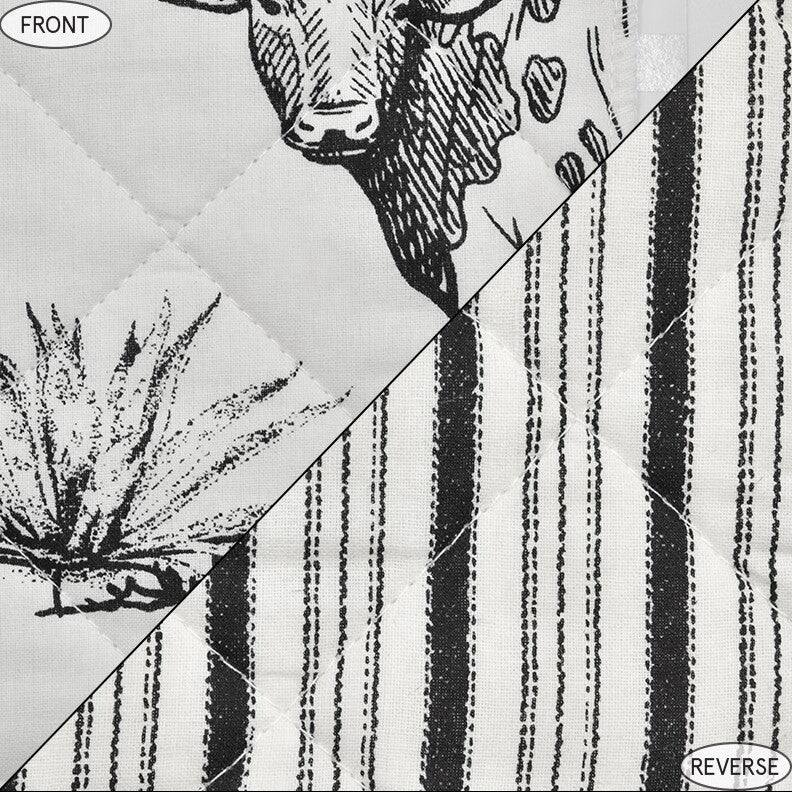 Paseo Road Ranch Life Western Cowboy White/Black 100% Cotton Rustic Toile Western Bedding 3 Piece Reversible Quilt Set
