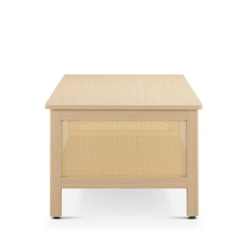 Chelsea Square Ashlyn 2-Tier Coffee Table with Rattan Sides & Spacious Open Shelf Storage - 21.75x16