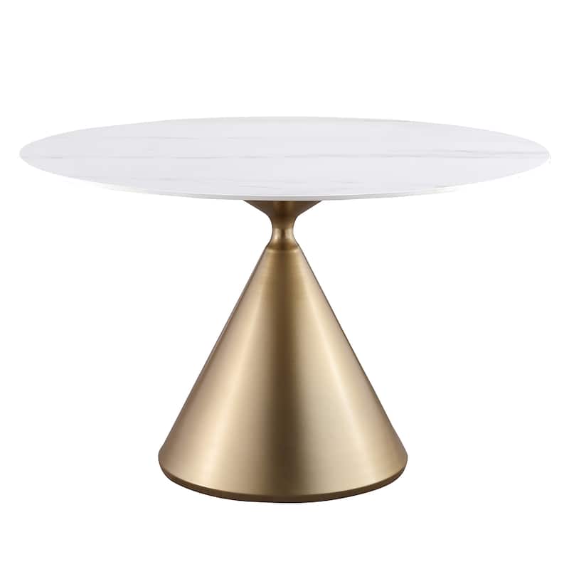 Morden Fort Modern Round Dining Table with Gold Metal Bottom - Beige