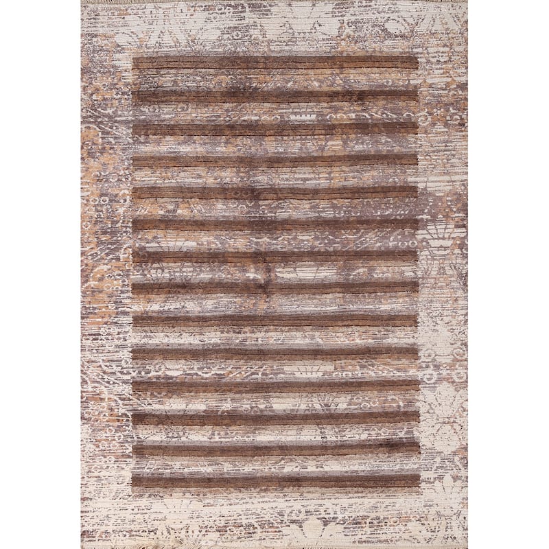 Modern Striped Abstract Accent Rug Wool Carpet - 4'0"x 6'0"