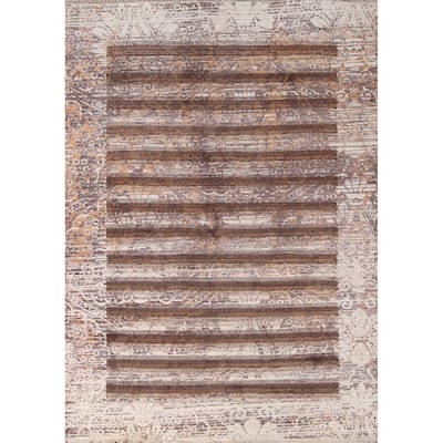 Modern Striped Abstract Accent Rug Wool Carpet - 4'0"x 6'0"