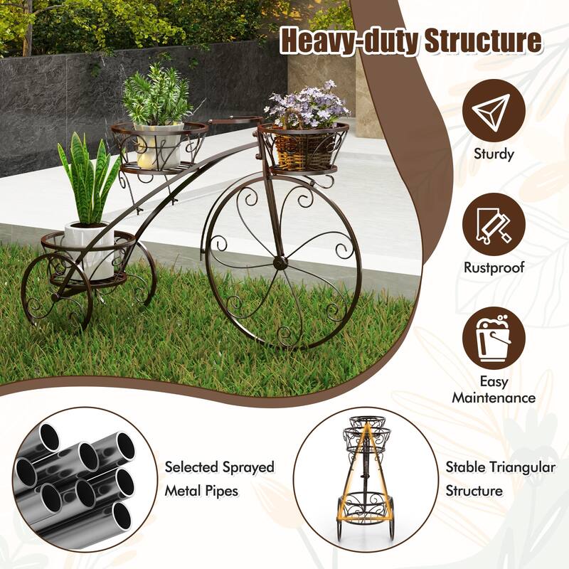 Gymax 3-Tier Bicycle Plant Stand w/ Hollowed Baskets Metal Flower Pot