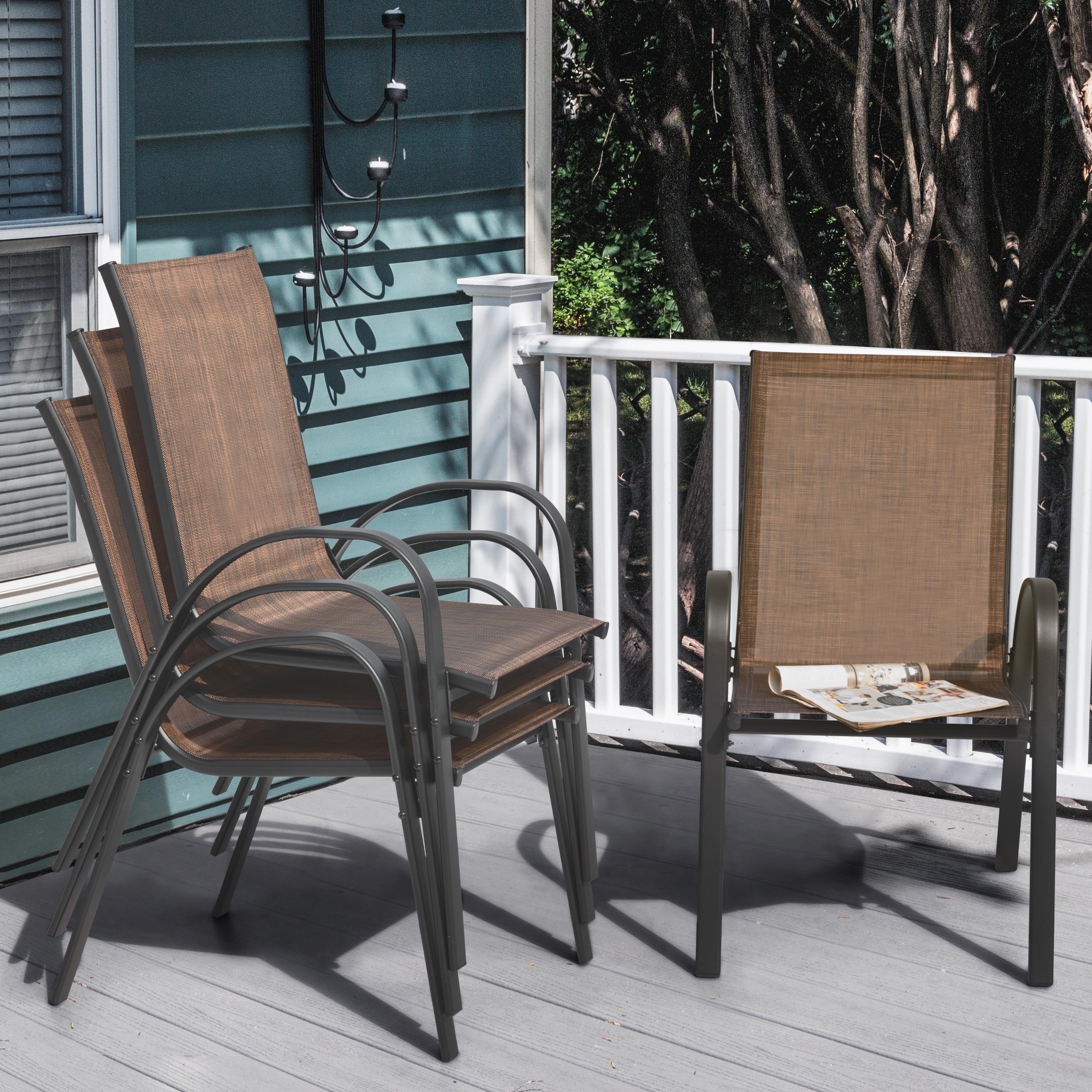 Nuu Garden Patio 4-Piece Textilene Dining Chairs with Armrests and Stackable Design