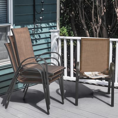 Patio 4-Piece Textilene Dining Chairs with Armrests and Stackable Design