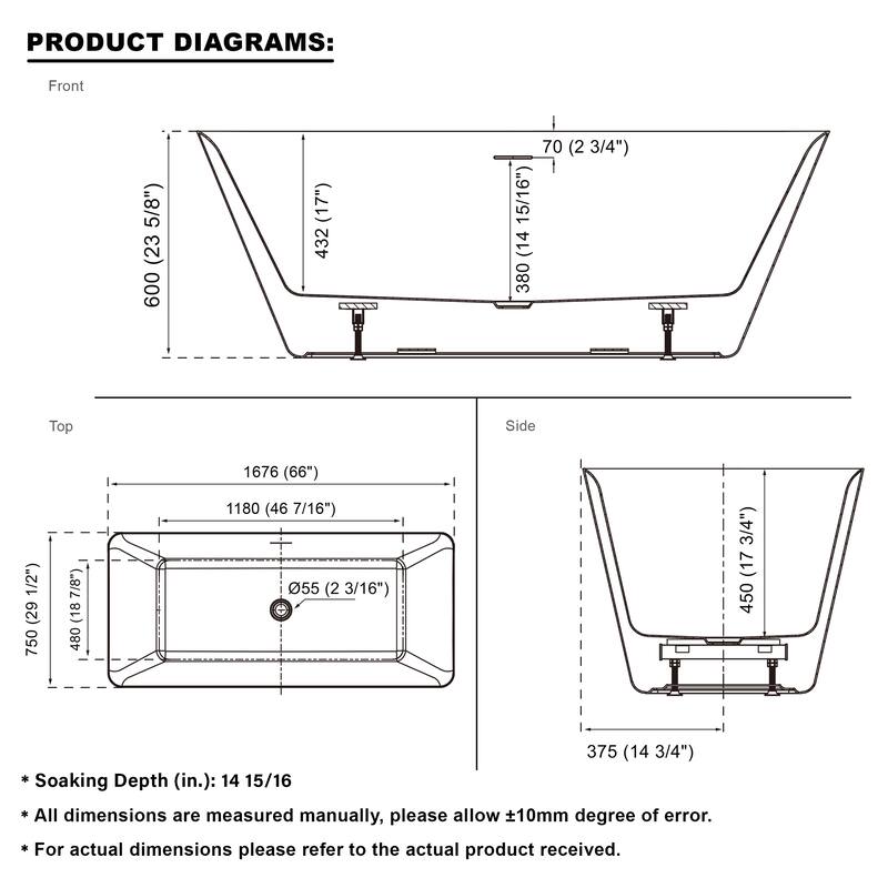 Freestanding Soaking Bathtub, 100% Pure Virgin Acrylic with Drain And Overflow,Glossy White