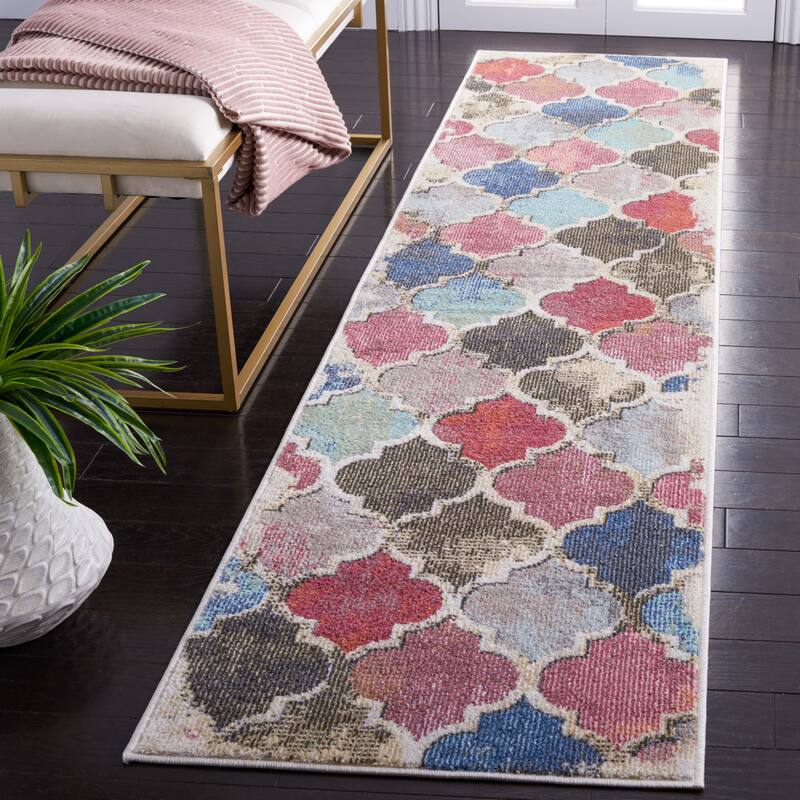 SAFAVIEH Phoenix Enola Boho Trellis Rug - 2'2" x 9' Runner - Blue/Red