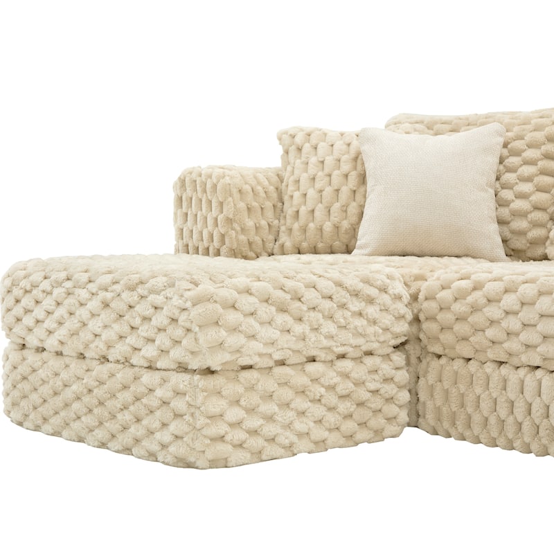 Modular Sectional Sofa with Bubble Velvet Upholstery, 2 Movable Ottomans and 4 Throw Pillows for Living Room