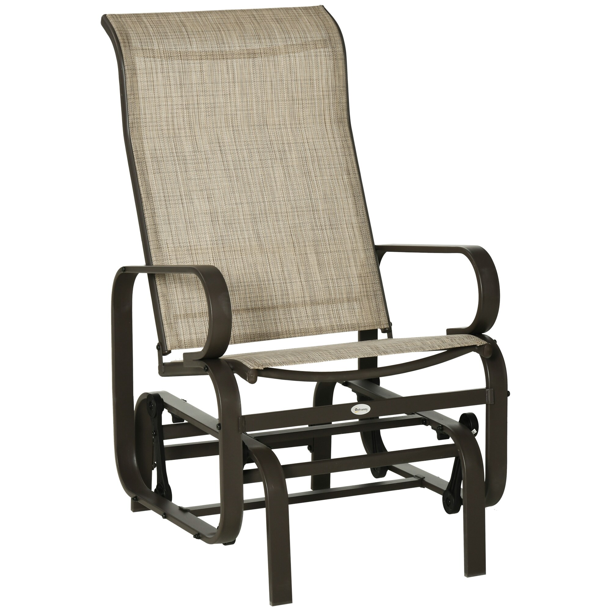Outsunny Single Glider Patio Swing Rocking Chair with Breathable Mesh Smooth Arms for Backyard Garden Lawn Grey