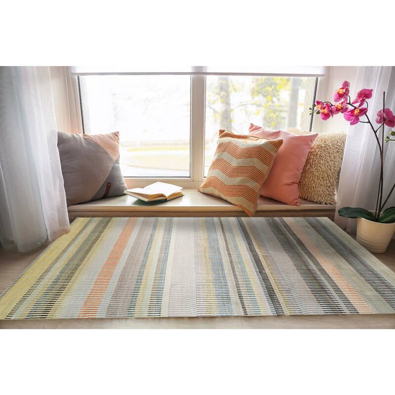 Stripe/Beige Modern Knotted Striped Area Rug - Contemporary and Stylish Design - 6' x 9' - 6' x 9' - Stripe/BEIGE