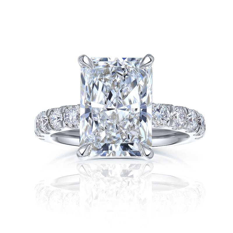 Kobelli Sunset Line 6 Carat Lab Grown Diamond Certified 14k Solid Gold Radiant-cut Comfort Fit French Pavé Petra Ring (EF/VS)