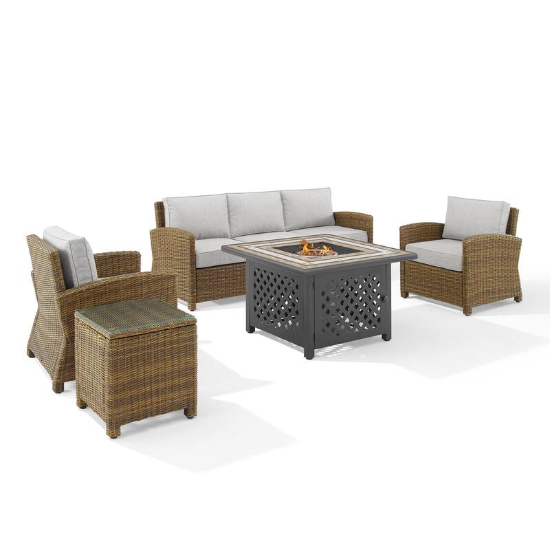 Crosley Bradenton 5Pc Outdoor Wicker Sofa Set W/Fire Table