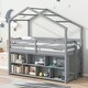 preview thumbnail 1 of 8, Gray Twin Size Wood House Loft Bed with Roof Frame, Under Bed Shelving Storage Unit, Guardrails, Ladder Gray
