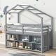 preview thumbnail 1 of 15, Twin House Loft Bed with Roof Frame, Under Bed Shelving Storage Unit, Guardrails, Ladder Gray