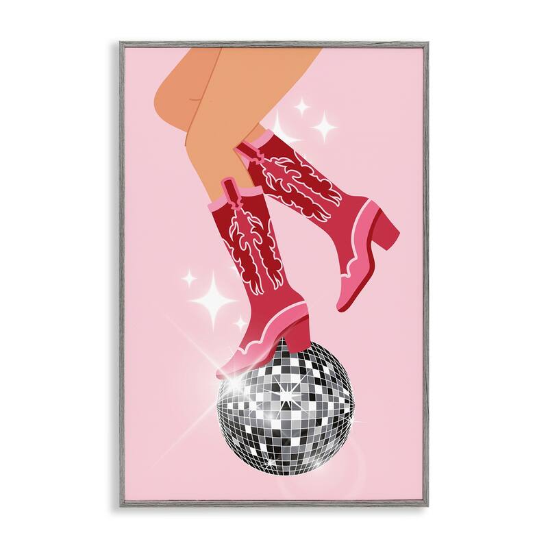 Stupell Balancing Disco Cowgirl Framed Giclee Art Design By LSR Design Studio - 16 x 24 - Grey