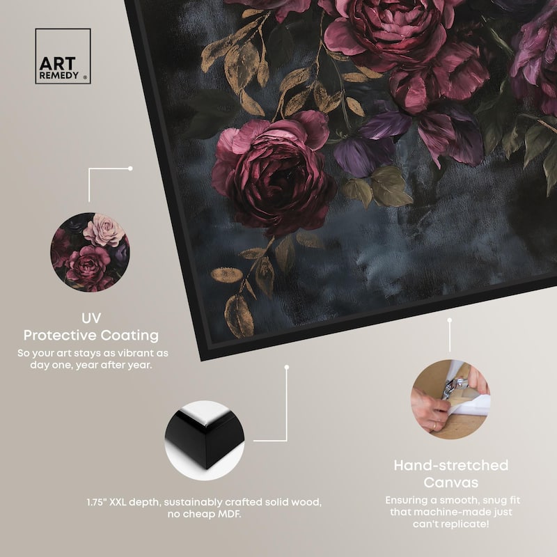 Vintage Dark Roses Canvas by Art Remedy