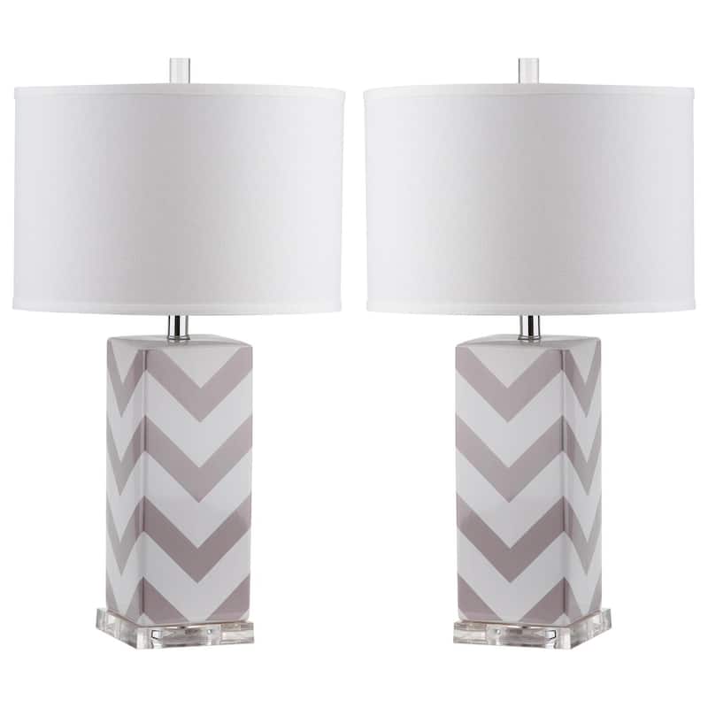 Mid Century Table Lamp Set of 2 - Grey Stripe Desk Lamp for Bedroom Living Room Office - 27 inch