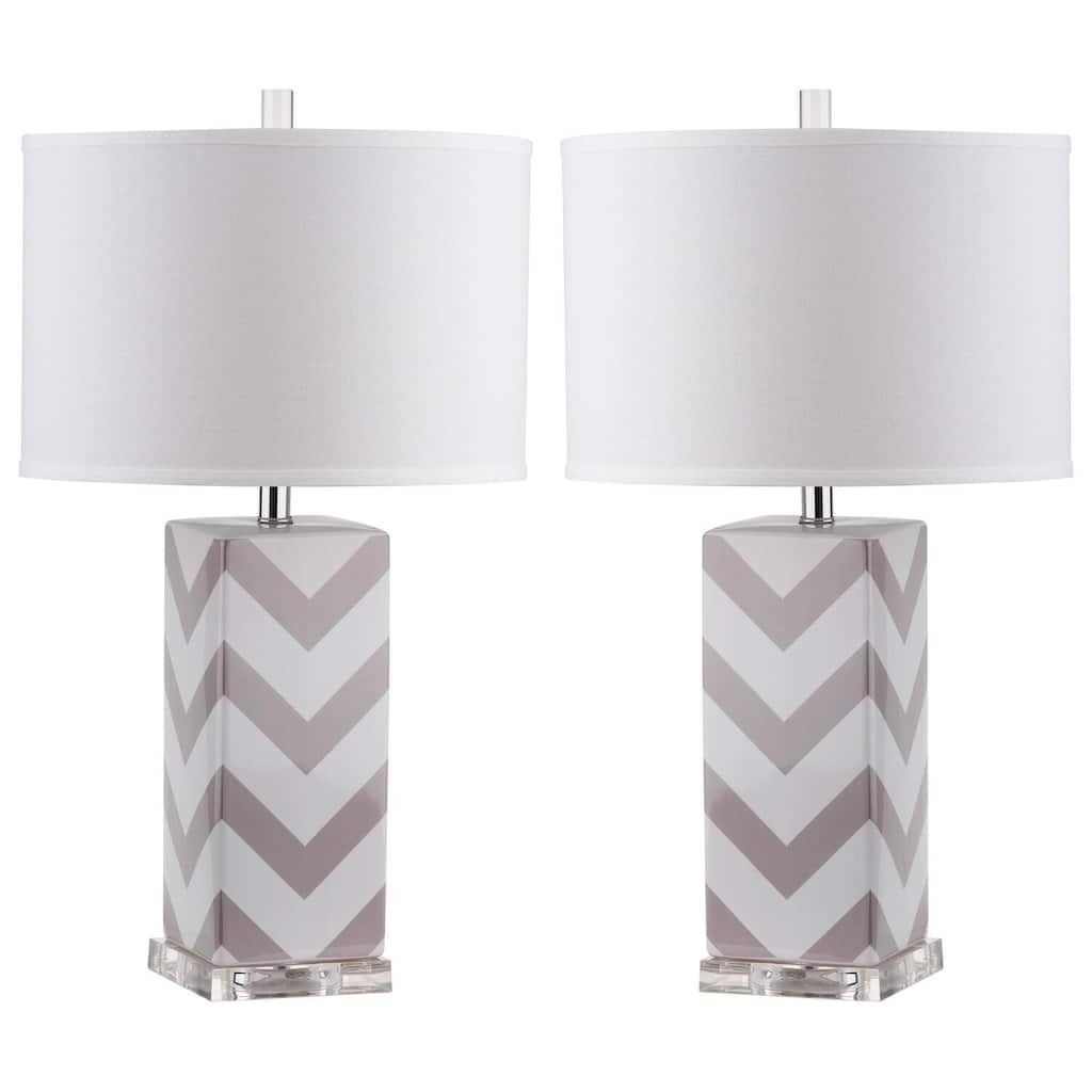 Mid Century Table Lamp Set of 2 - Grey Stripe Desk Lamp for Bedroom Living Room Office - 27 inch