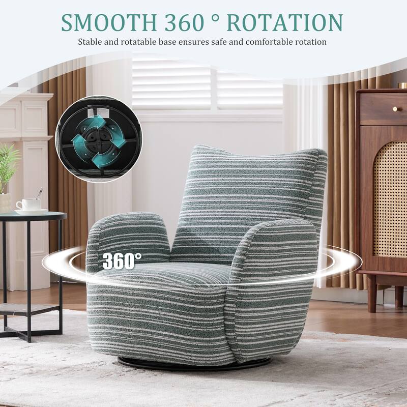 HOMEFUN Boucle Upholstered 360° Swivel Fabric Striped Armrest Leisure Chair for Living room and Bedroom