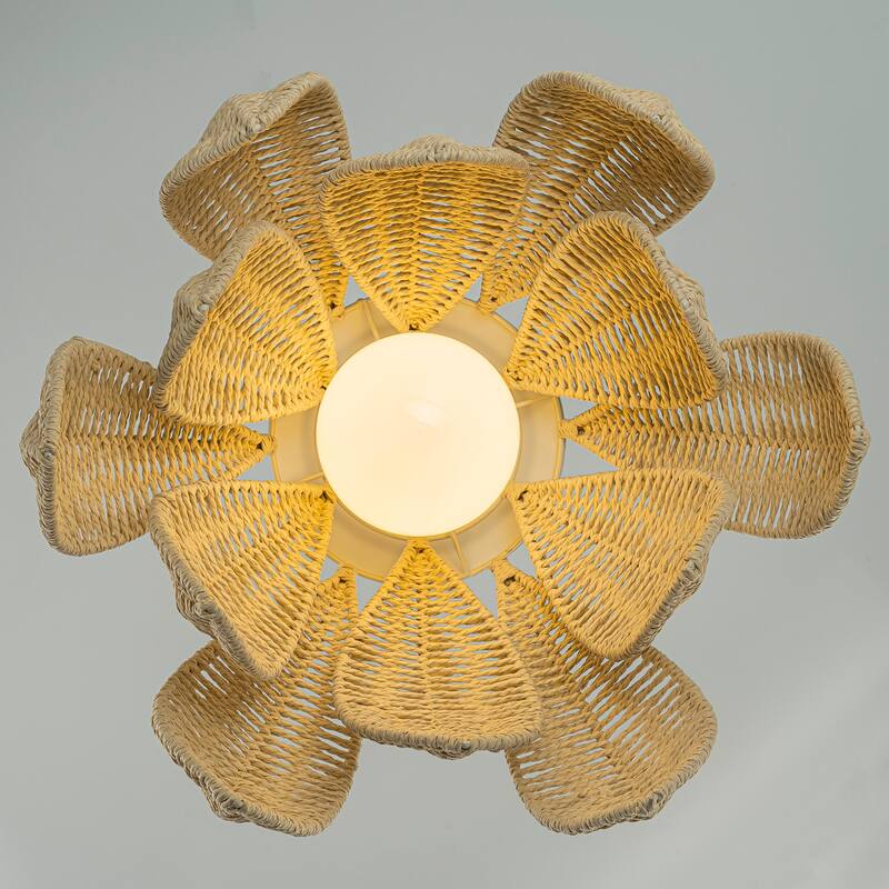 Yume 1-Light Rattan Lotus Pendant, Coastal Boho - Handwoven - 20" Wide