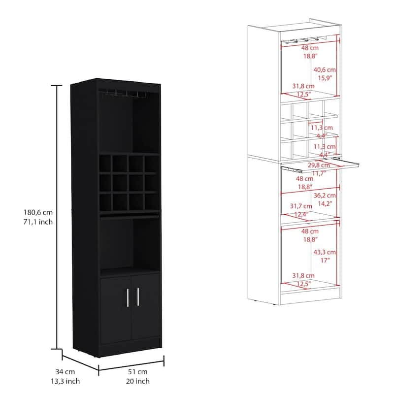 Kevil Tall Bar Cabinet, 5 Shelves, and Pull Out Tray