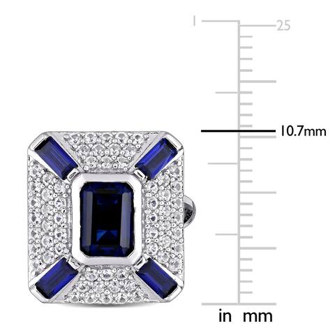 Miadora Sterling Silver 5 1/4ct TGW Created Blue and White Sapphire Geomteric Halo Cluster Cufflinks