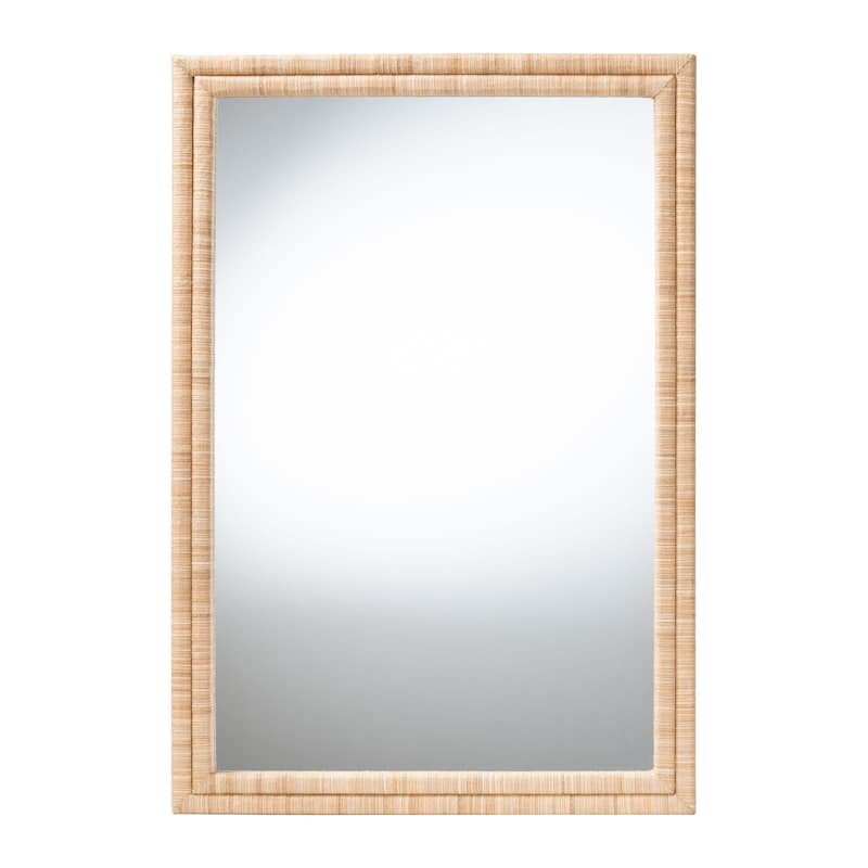 Canan Grasscloth Wall Mirror - Handwoven Rectangle Frame Accent Mirror for Bedroom, Entryway, or Living Room - Light Brown