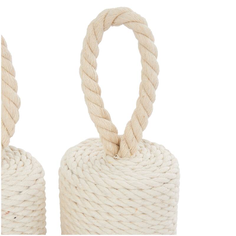 Cream Cotton Fabric Coiled Colorblock Buoy Sculpture with Red and Blue Bases (Set of 2)