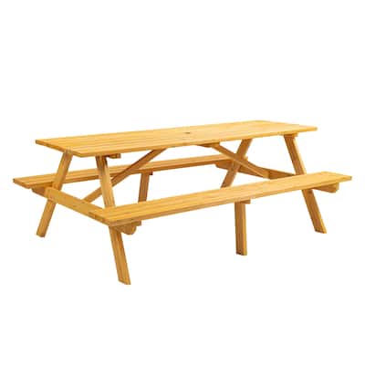 8 Person Wooden Picnic Table - Outdoor Camping Dining Table with 2 Built-in Benches, DIY, 2220 lb Capacity
