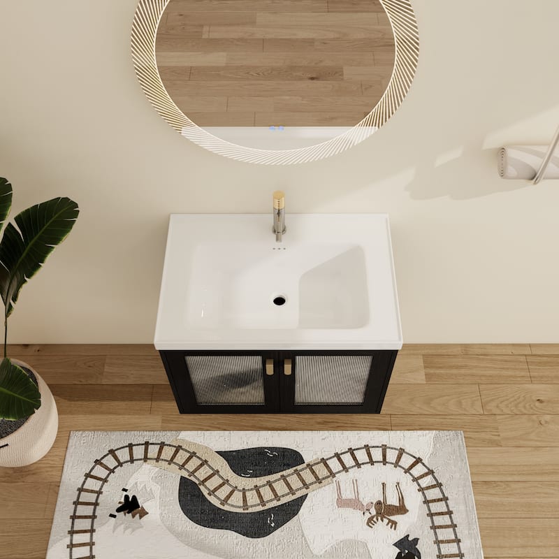 Malwee 28"/32" Floating Bathroom Vanity, Wall Mounted Bathroom Vanity with Ceramic Sink and Soft Close Door
