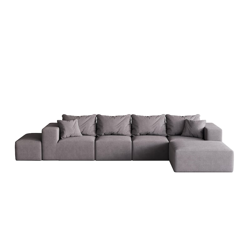 132" Chenille Modular L-Shaped Sectional Sofa with 6 Pillows