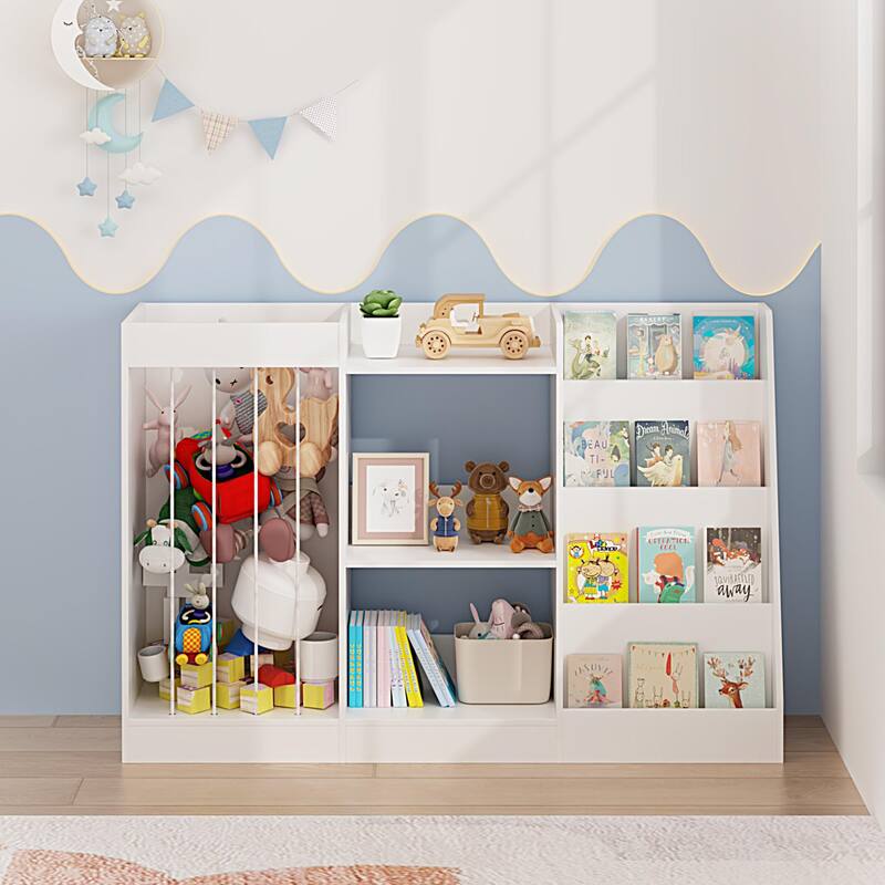 Kids Bookshelf and Toy Storage, 3-Tier Book Shelf for Kids Rooms, Sling Baby Bookcase with Stuffed Animal Storage